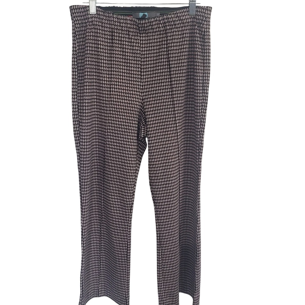 Eva Franco Women's Pink Black Houndstooth Knit Pull On Straight Leg Pants Size M